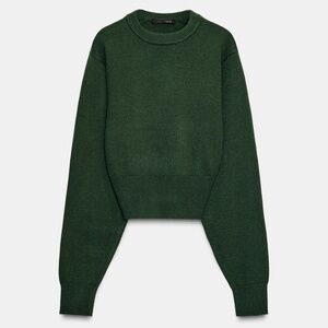 Zara dark khaki green cropped basic knit sweater NWT